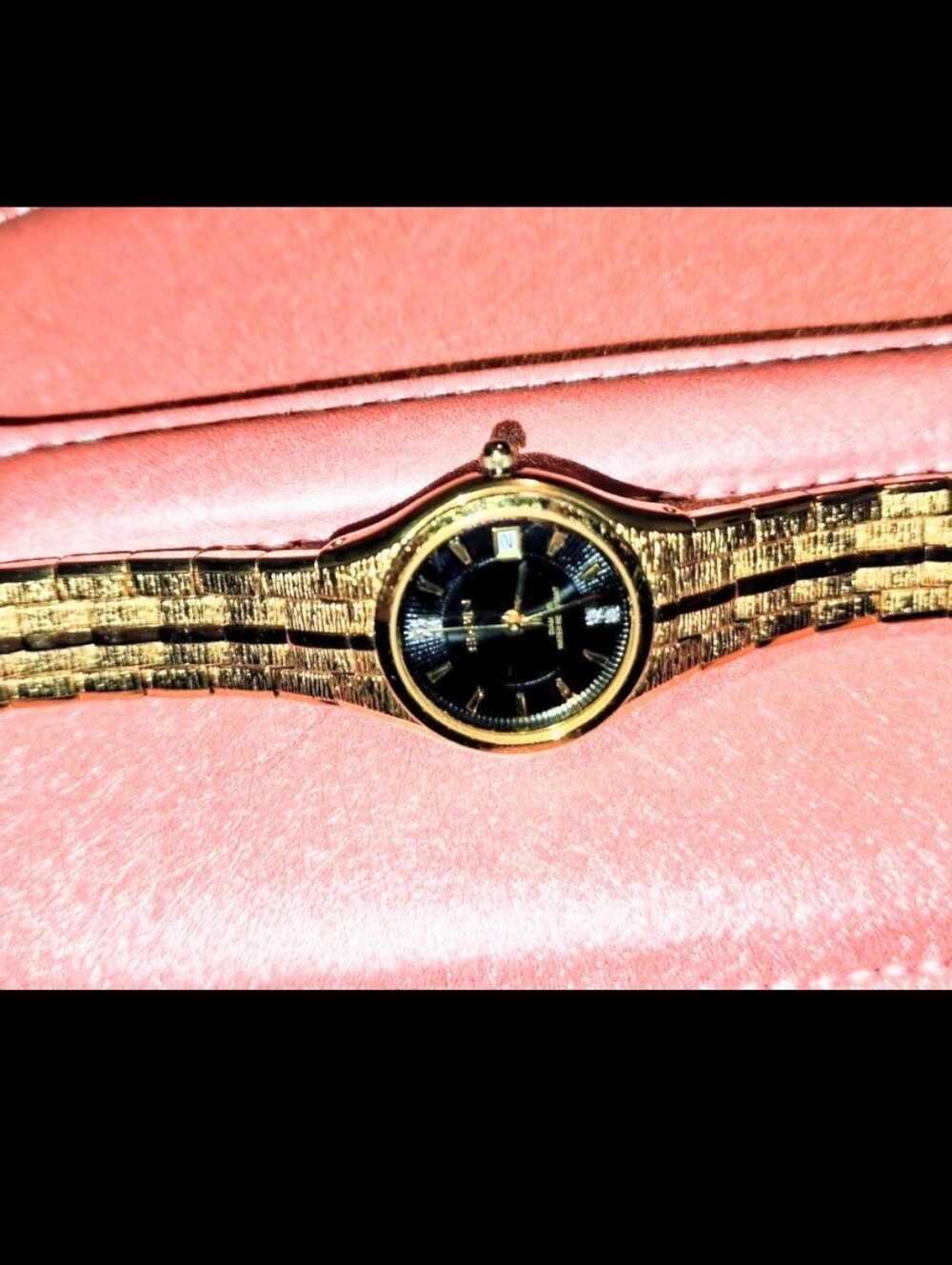 Elgin Gold-Tone Women's Dress Watch with Black Dial